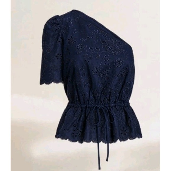 Polo By Ralph Lauren 18 One Shoulder Eyelet Scalloped Tie Waist Top Nautical - Picture 9 of 11